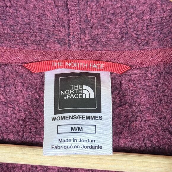 THE NORTH FACE Maroon Knit Fleece Lined Hooded Half Zip Jacket Womens Medium - Picture 7 of 7